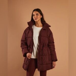 American Eagle Outfitters Maroon Puffer Jacket Suede Texture